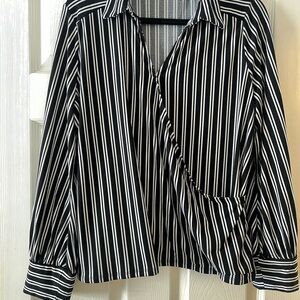 Adrianna Papell Black and White Asymmetrical Blouse